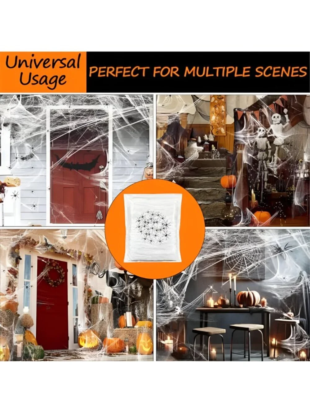 1200 sqft Halloween Spider Webs and 50pcs Fake Spiders Super Stretch